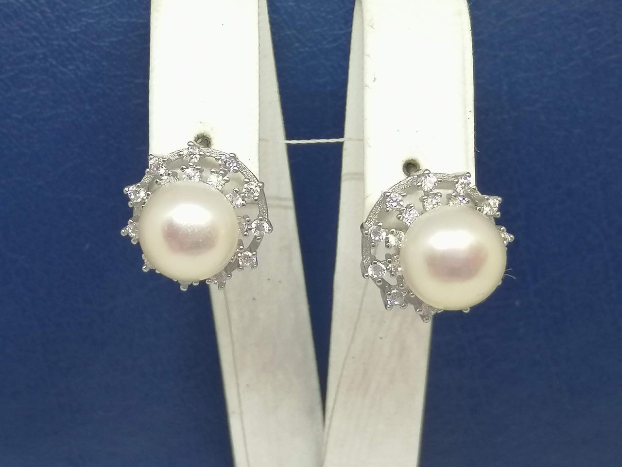 Срібні сережки з перлами.   С10197, фото 1