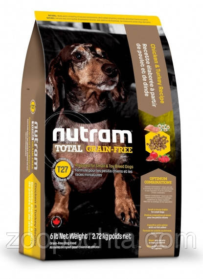 Сухий беззерновий корм Nutram для собак дрібних порід з індичкою та куркою 6.8КГ, фото 1