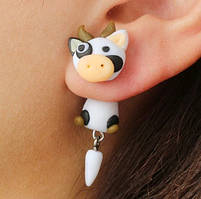 Сережки для дітей "Корова" - довжина 4см, (глина), ручна робота