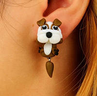 Сережки коричневі "Собачки" - довжина 4см, полімерна глина