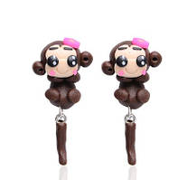 Сережки для дітей "Мавпочки" - довжина 5см, світліший, ніж на фото, полімерна глина