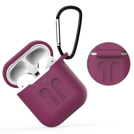Чохол футляр для Apple AirPods 2 / 1 + карабін Alitek Сливовий (88713), фото 2