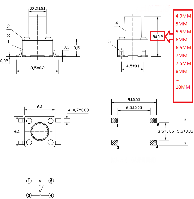 Тактова кнопка 6*6*10MM, SMD, фото 1