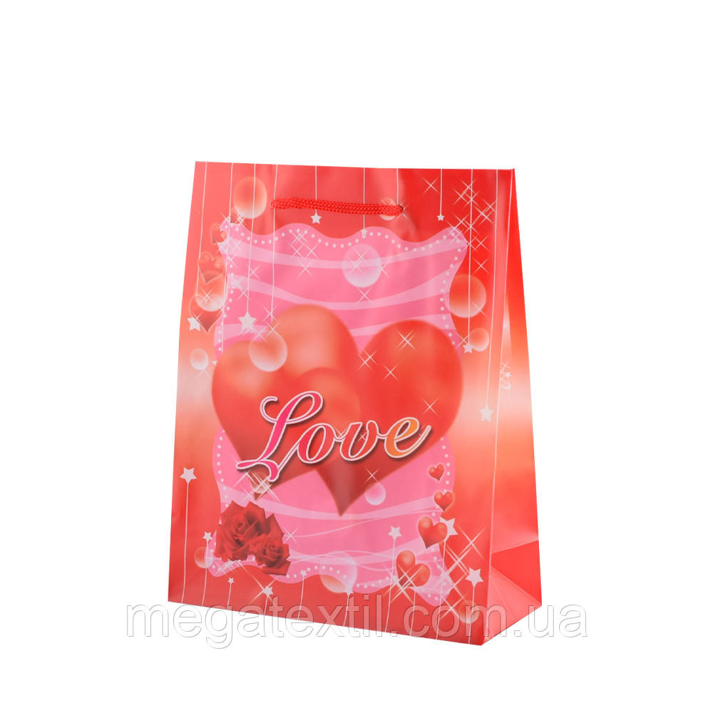 Пакет подарунковий 16х12х6 см з серцем LOVE червоний (42301.059)