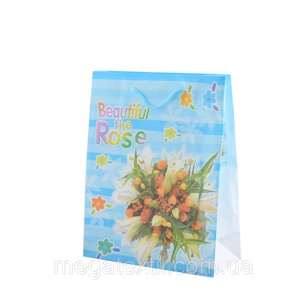 Пакет подарунковий 16х12х6 см в смужку The Beautiful Rose блакитний (42301.060)