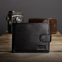 Мужской кожаный кошелек портмоне на кнопке KAFA черный (fb)