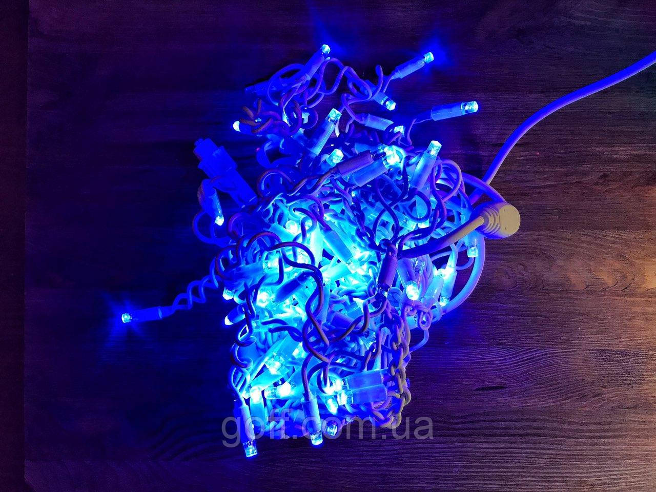 Вулична гірлянда нитка 100 LED синій 10 м білий дріт