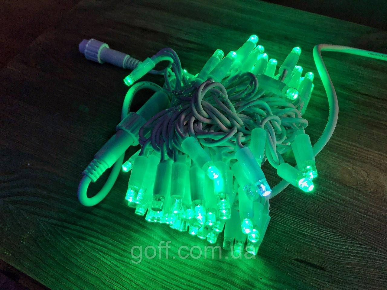 Гірлянда нитка вулична 100 LED зелений 10 м білий дріт, фото 1