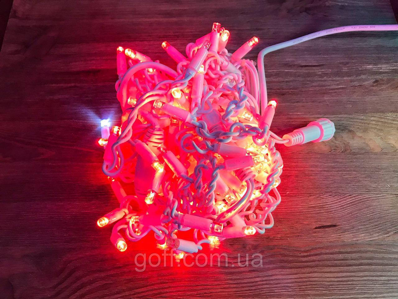 Зовнішня гірлянда нитка 100 LED червоний 10 м білий дріт