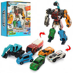Трансформер Тобот Магма Magma 24 см 6 в 1, шість машин збираються в тобота tobot