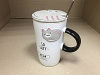 Чашка с крышкой и ложкой Серый кот 400 мл