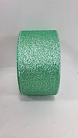 Декоративна блискуча стрічка для бантів"парча",колір зелений з сріблом(ширина 4см)1 рул=22метра