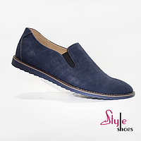 Нубуковые туфли мокасины синего цвета «Style Shoes»