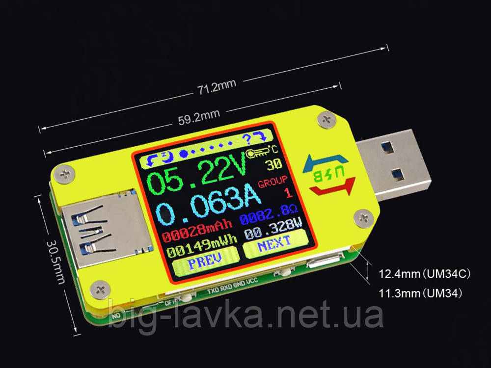 USB тестер струму напруги ємності Bluetooth Android RD UM34C