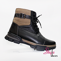 Черевики чоловічі зимові, з натуральної шкіри зі вставками пісочного нубука «Style Shoes», фото 5
