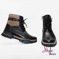 Черевики чоловічі зимові, з натуральної шкіри зі вставками пісочного нубука «Style Shoes», фото 6