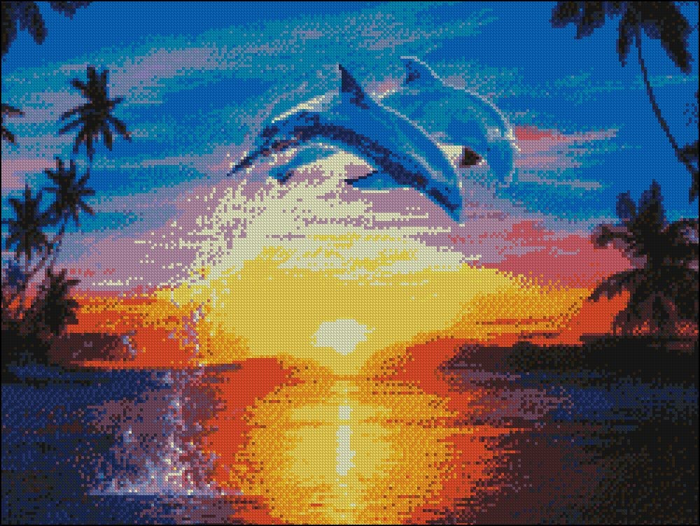 Схема вишивки бісером на габардині Дельфіни а-2-103