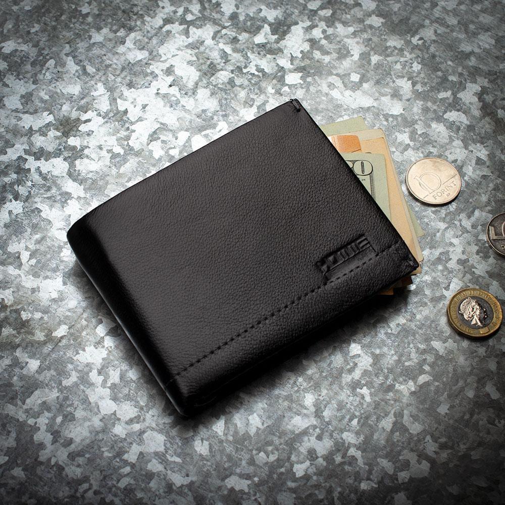 Портмоне чоловіче шкіряне KAFA чорний, із затискачем, на магніті (fb)