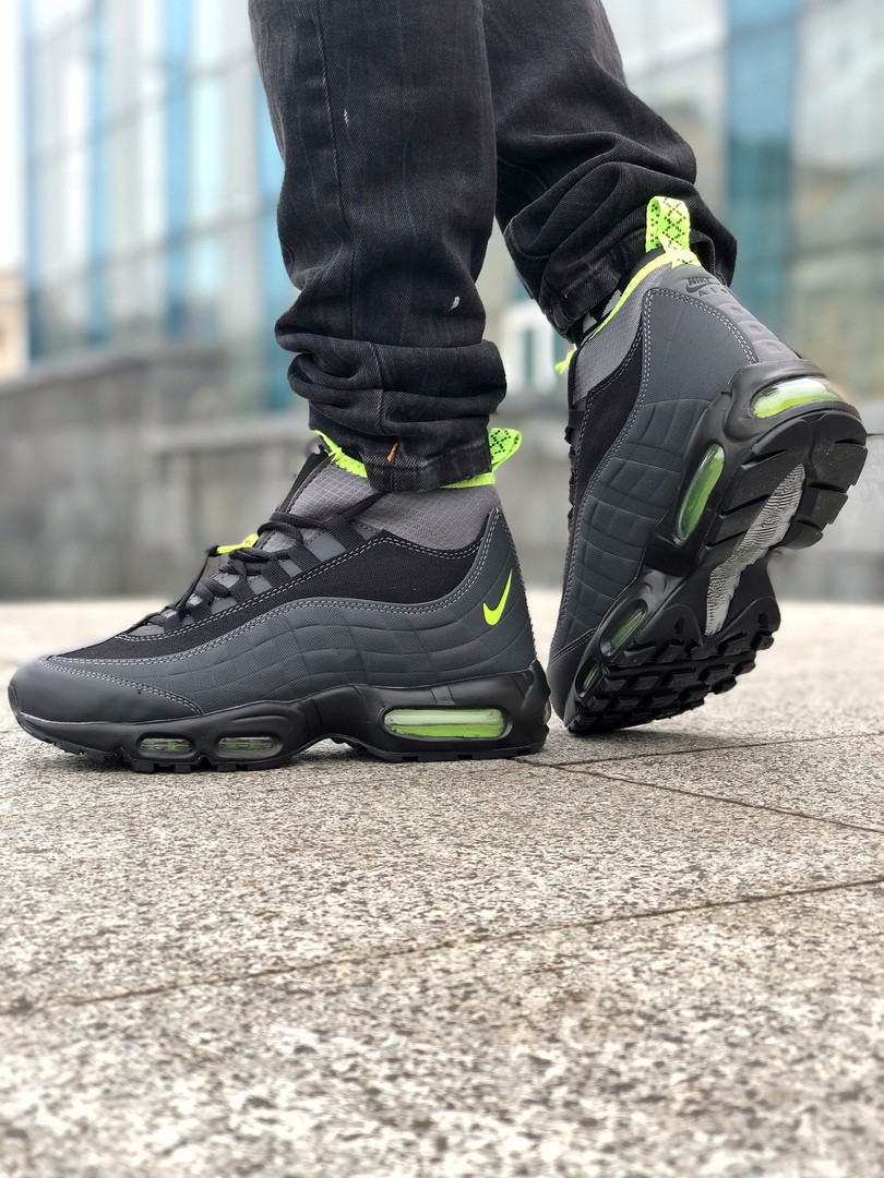 Чоловічі Термо кросівки Nike Air Max Sneakerboot 95 Black Volt Найк Аір Макс Снікербут чорні