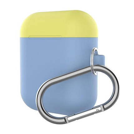 Чохол для навушників Apple AirPods + карабін (2 в 1) Жовто-блакитний (88728), фото 2