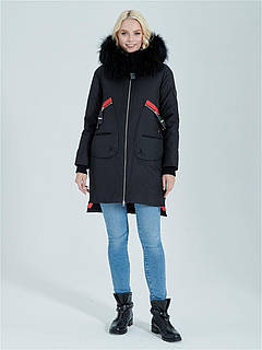 Зимова жіноча чорна куртка парку з натуральним хутром zlly 92016