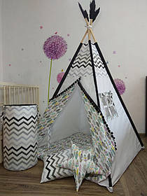 Повний комплект вігвам універсальний, з м'яким килимком і подушечками "Пер'я з білим"