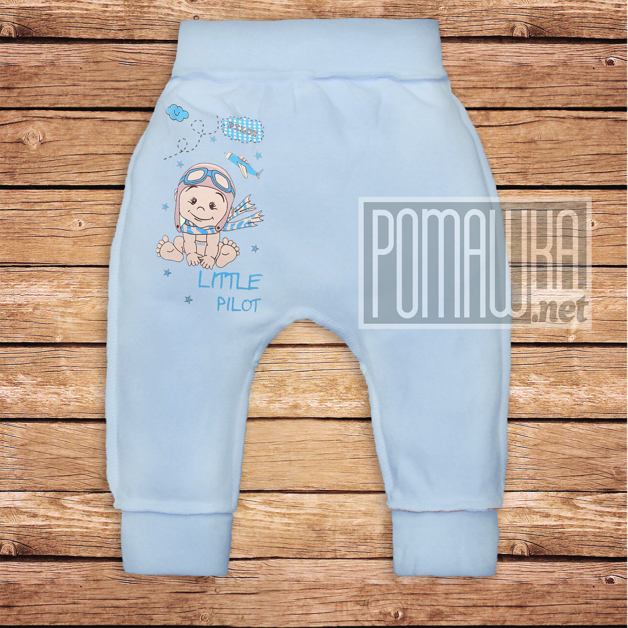 Теплі дитячі штанці р 56 0-1 міс зовнішні шви широка еврорезинка для новонароджених ФУТЕР 3179 Блакитний