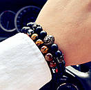 Браслет чоловічий з натурального каменю з левом ONEPRIDE чорний комплект, фото 3