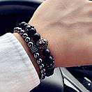 Браслет чоловічий з натурального каменю з левом METALPRIDE чорний комплект, фото 3