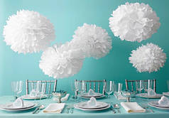Паперові помпони, колір білий, d-15 см.
