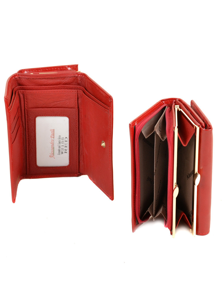Компактный кошелек красного цвета на кнопке глянцевая кожа 14*8,5*4 ALESSANDRO PAOLI (W2155 red)
