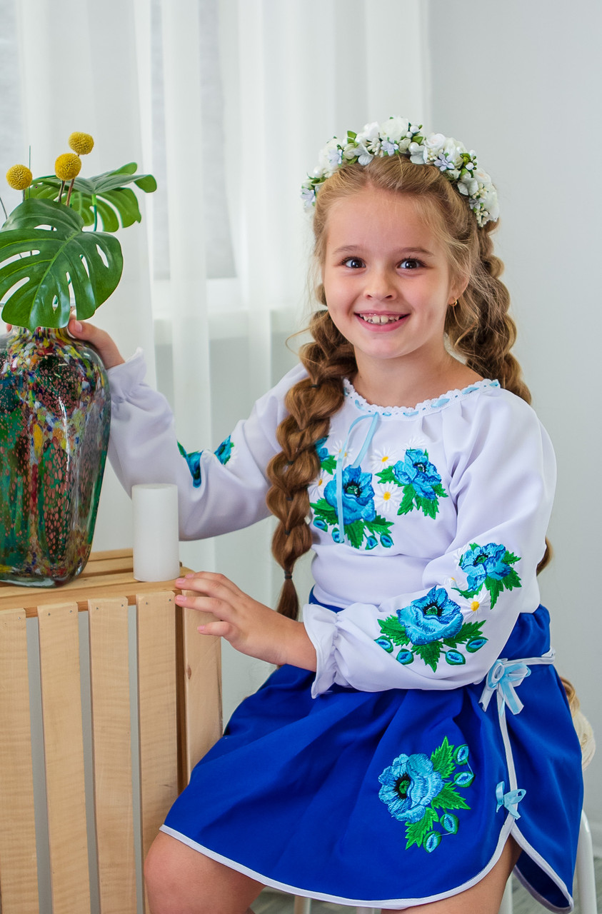 Вишитий костюм для дівчинки Синя Троянда блузка та спідниця, фото 1