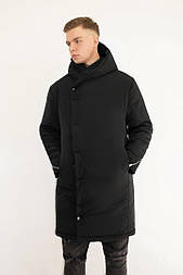 Зимняя мужская куртка с капюшоном теплая длинная черная . Живое фото
