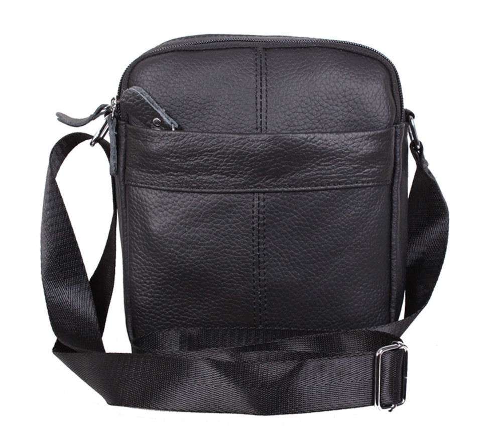 Чоловіча шкіряна сумка Dovhani Dov-1025BL1 Чорна 20 х 17 х 7-9см