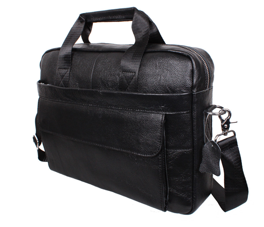 Чоловіча шкіряна сумка Dovhani Black1115-15 Чорна 39 х 28 х 7-12см