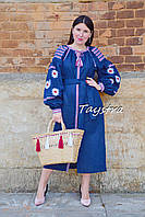 Синє плаття вишиванка льон, етностиль, вишийте плаття вишиванка, плаття льон, плаття бохо