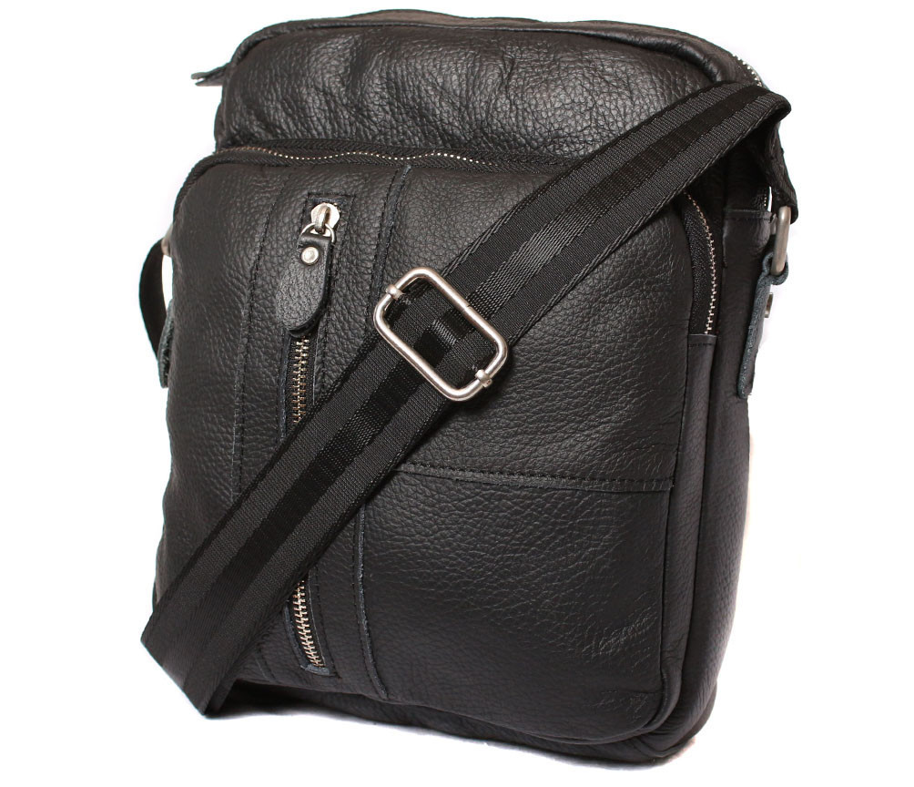Чоловіча шкіряна сумка Dovhani BL30012347 Чорна 27 x 24 x 8 див.