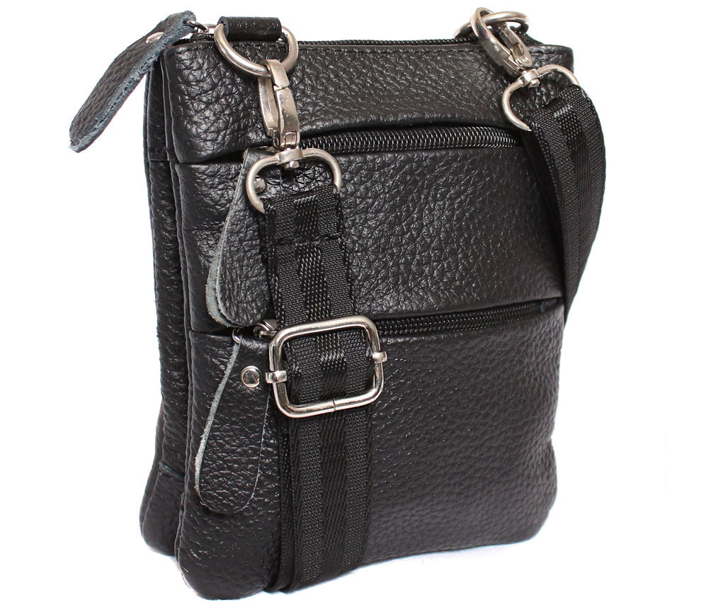 Чоловіча шкіряна сумка Dovhani BL30014949 Чорна 17 x 14 x 3 см.