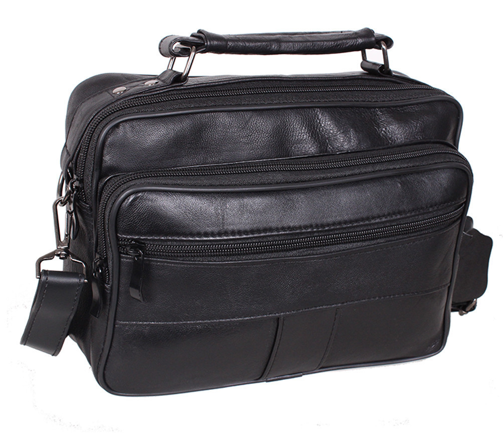 Чоловіча шкіряна сумка Dovhani SW202275 Чорна 21 x 26 x 10 см