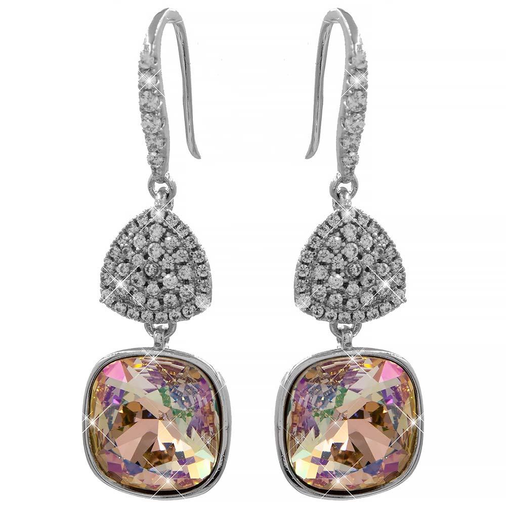 Сережки (гачки) Swarovski Квадрат на основі з каменів родіум (Мединська сталь), фото 1