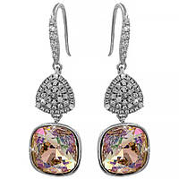 Сережки (гачки) Swarovski Квадрат на основі з каменів родіум (Мединська сталь)