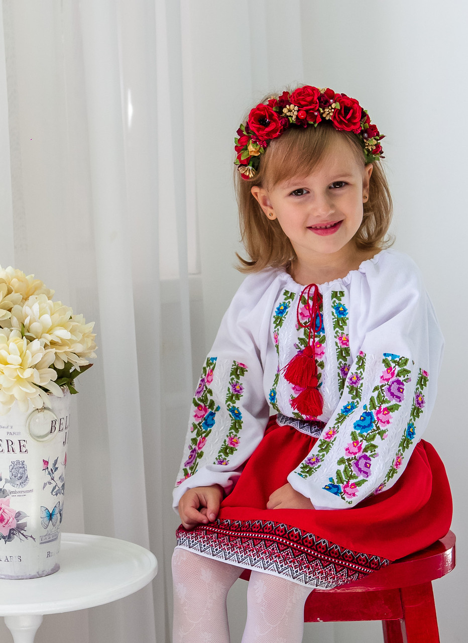 Вишиванка для дівчинки Кольорова фіолетова, фото 1