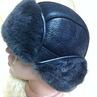Чоловіча вушка з натуральної овчини чорна із сірим хутром 55-56 58-59