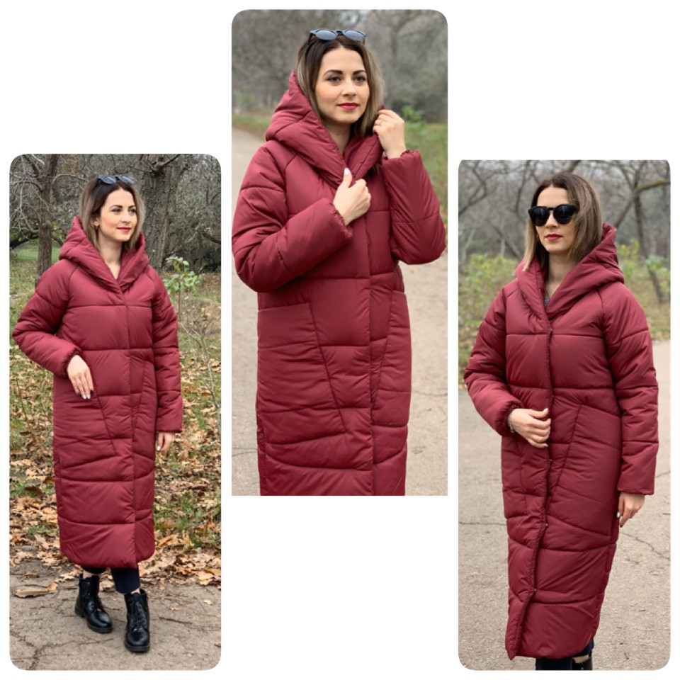 Пальто курка кокон Oversize зимова, артикул 500, колір матовий бордовий