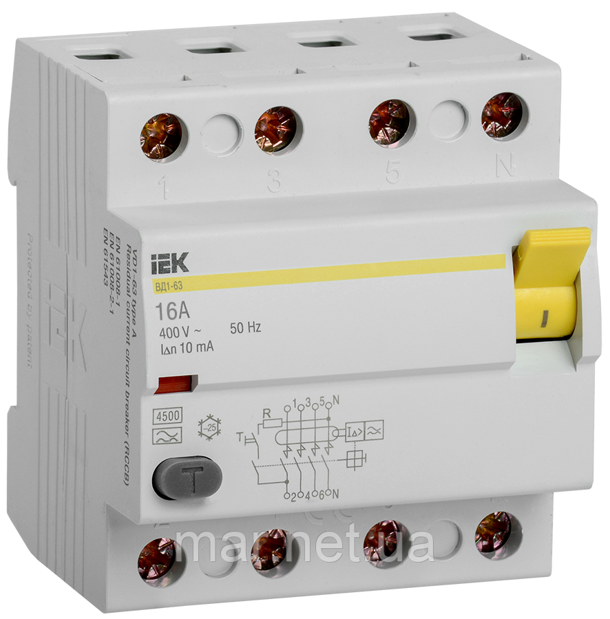 Диференціальний вимикач (ПЗВ) ВД1-63 4Р 16А 10мА тип А, фото 1