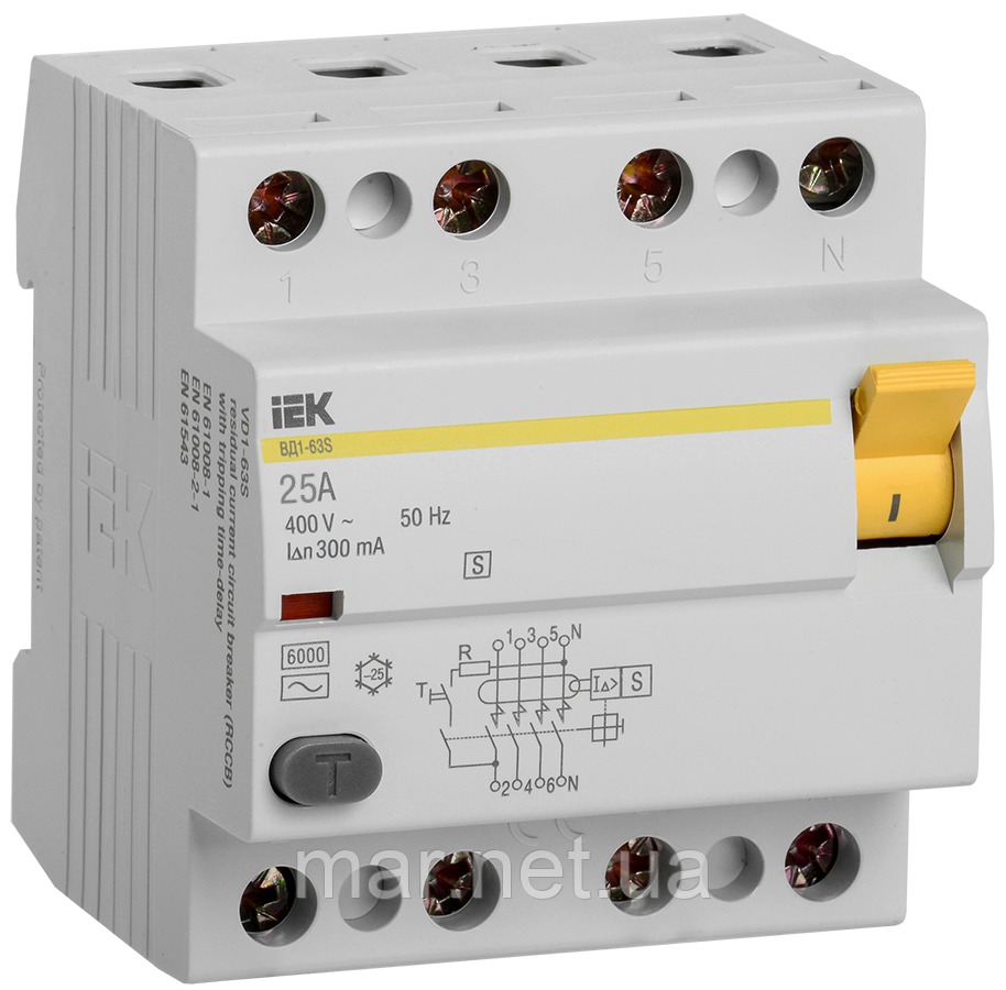 Диференціальний вимикач (ПЗВ) ВД1-63S 4Р 25А 300мА, фото 1