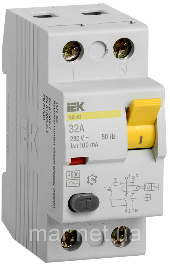 Диференціальний вимикач (ПЗВ) ВД1-63 2Р 32А 100мА, фото 1