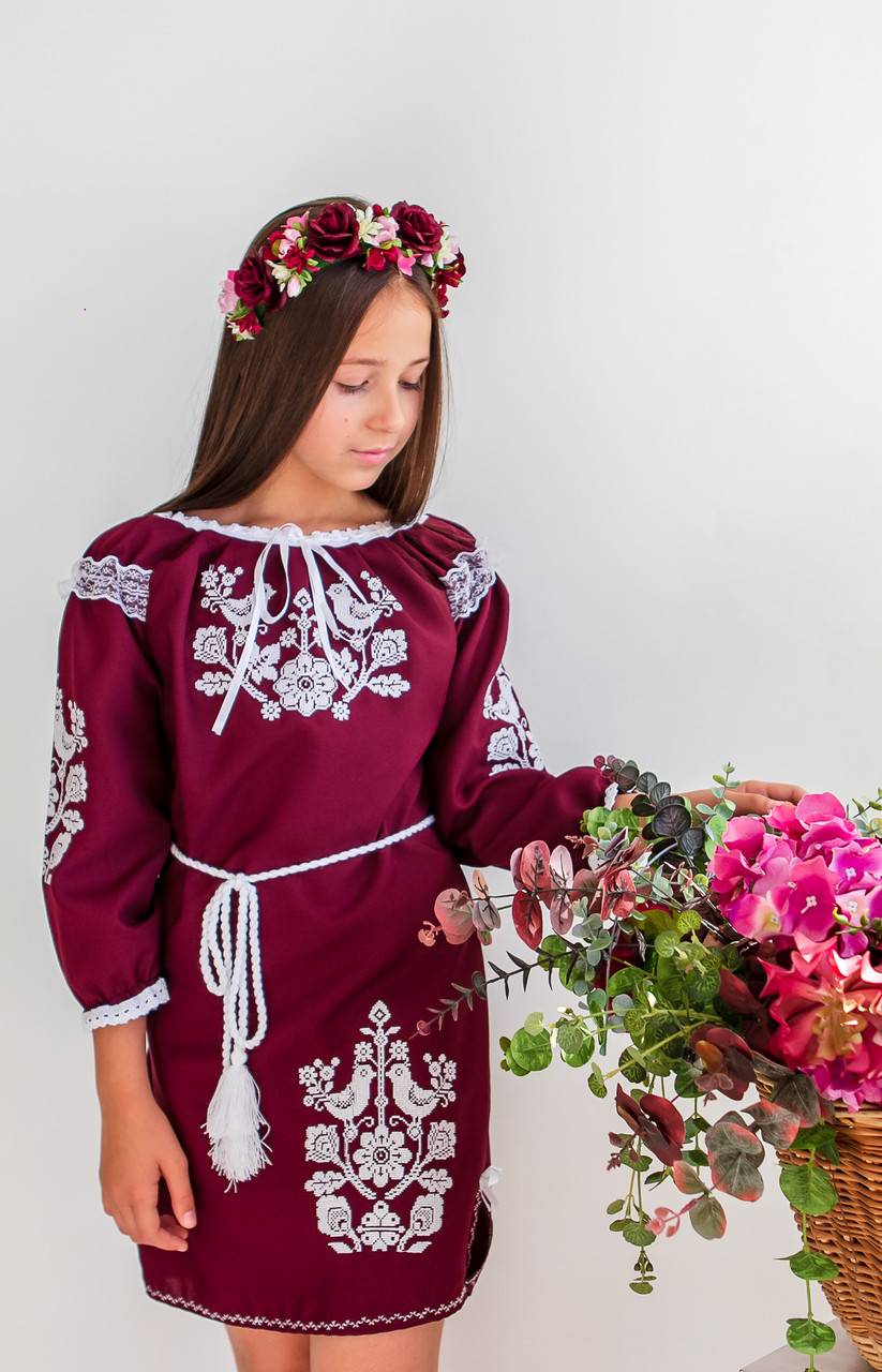 Плаття для дівчинки Пташки бордове