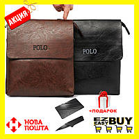 Мужская сумка через плечо Polo Videng Leather Сумка-планшет+Подарок Барсетка Черный