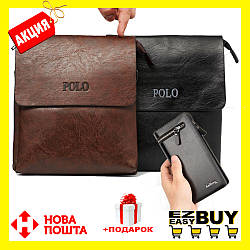 Акція! Чоловіча сумка Polo Leather+ Клатч Baellerry Italia Подарунок! Коричневий
